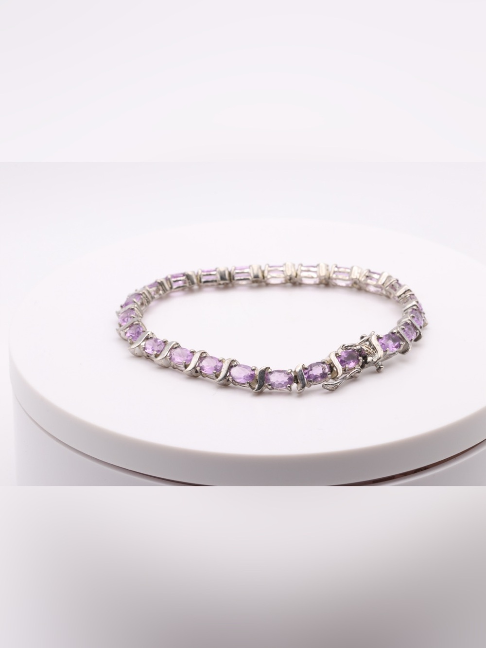 Vintage HAN Thai 925 Sterling Silver Amethyst Tennis Bracelet 7.5" - Picture 6 of 17